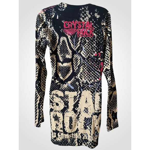 Crystal Rock snake skin crystal locket L/S tunic top / mini dress NWT L. - Picture 2 of 9
